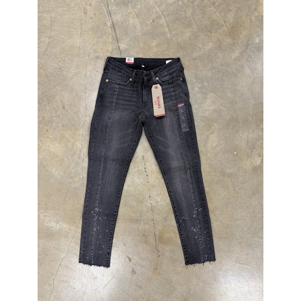 Womens Levis 711 Skinny Jeans Gray Paint Splatter Raw Hem 27